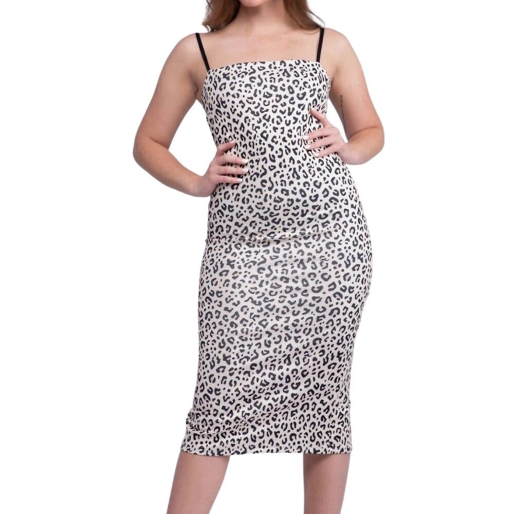 By Egresis Party Cocktail Dress Spaghetti Straps Leopard Print Sleeveless Size L